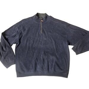 Tommy Bahama Quarter‎ Zip Pullover Sweater Mens 2XL Blue & Gray reversible